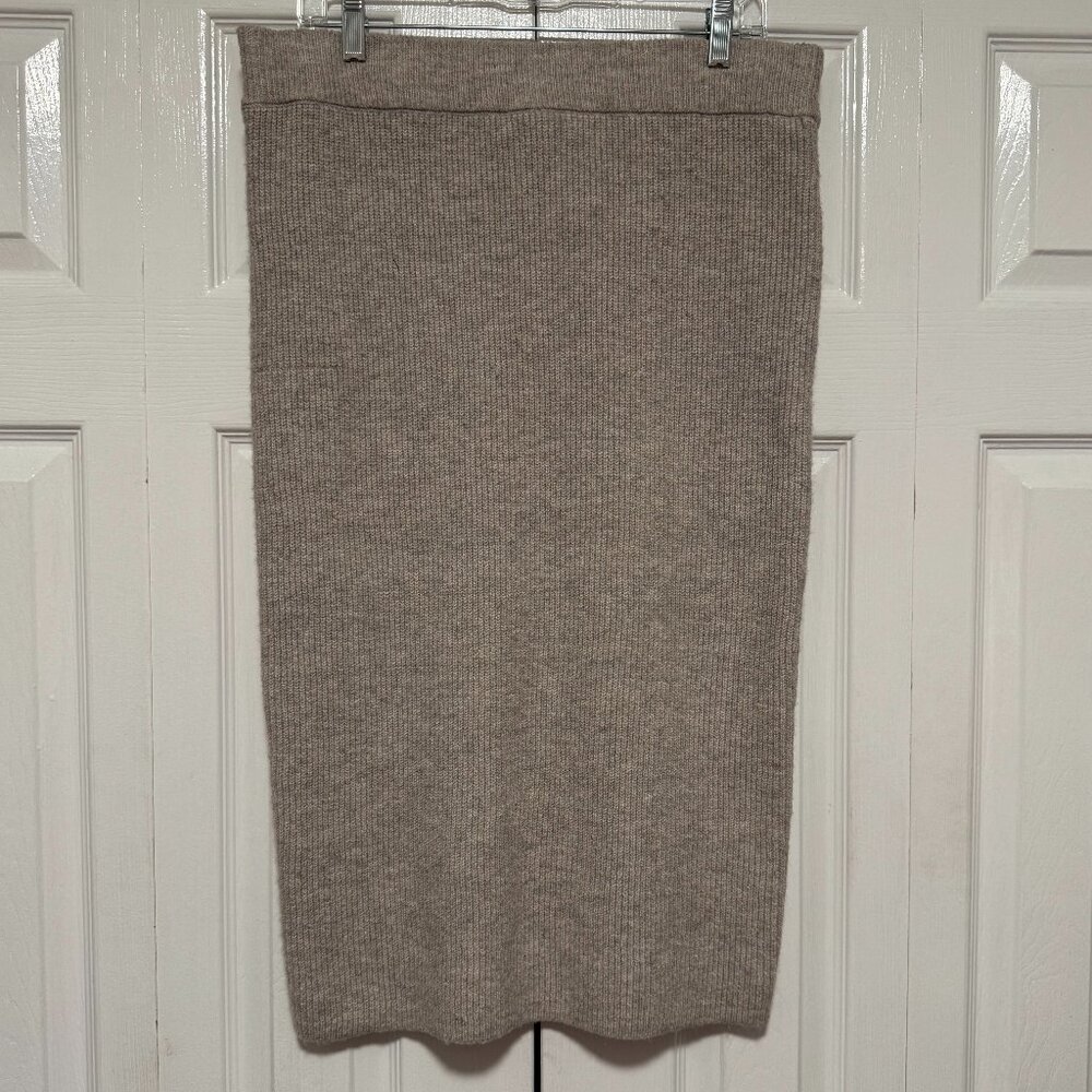 Express Beige Pull On Midi Pencil Sweater Skirt Size L